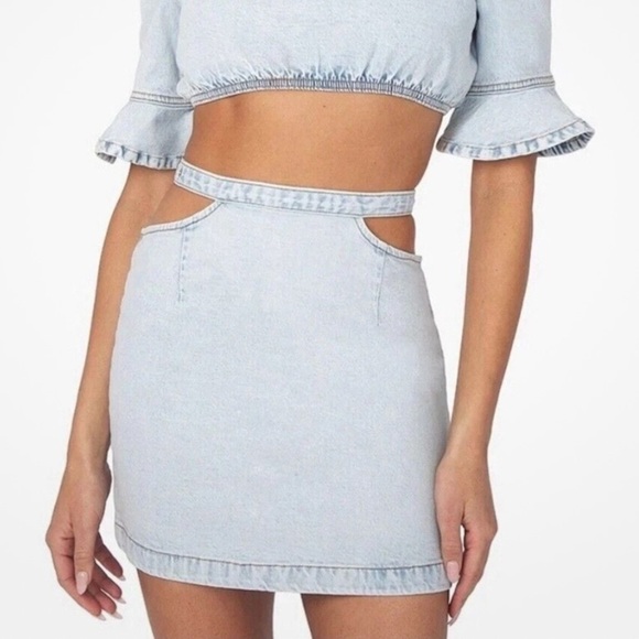 Revolve We Wore What Skirt Women M Denim Cut Out Mini Light Wash 90s Y2K Casual - Picture 1 of 14